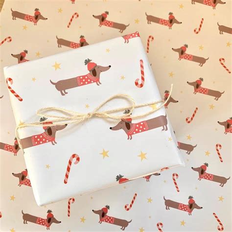 Festive Sausage Dog T Wrap Christmas Wrapping Paper Etsy