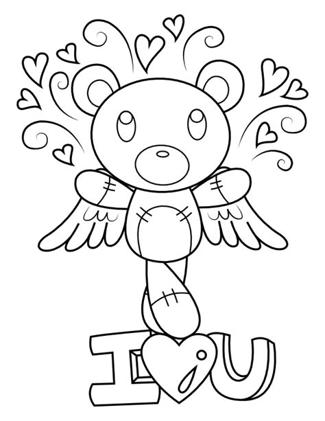 Printable Teddy Bear I Love You Coloring Page