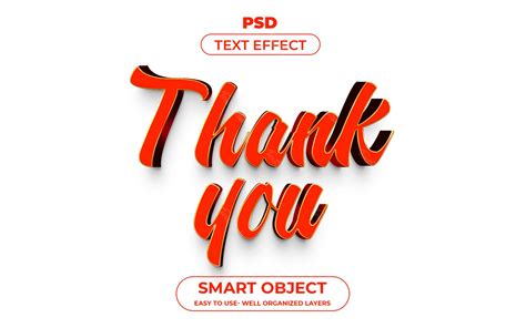 Thank You Simple Red 3d Text Effect Photoshop Premium Psd File