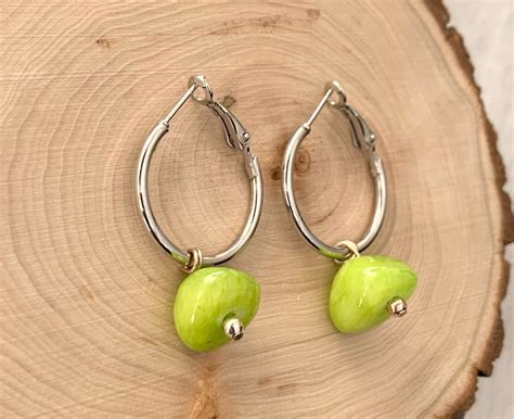 Green Gemstone Earrings Gemstone Hoops Small Silver Hoops Etsy
