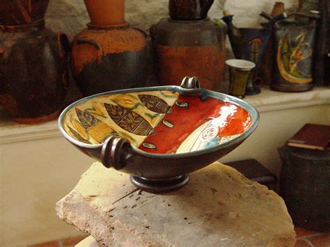 Large Pottery Bowl Colorful Ceramic Fruit Bowl Deep Earthen Pot