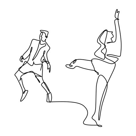 Continuous One Line Drawing Of People Dancer Young Energetic Men And