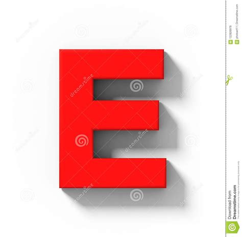 Letter E 3d Red Isolated On White With Shadow Orthogonal Projection