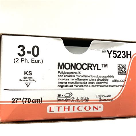 New Ethicon Ref Y523h Monocryl Atraloc Undyed Monofilament Absorbable
