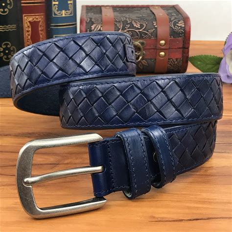 Braided Belt Blue Leather Belt Mens Belts Luxury Blue Men Belts Wide ...