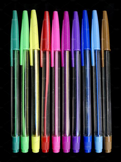 Colourful Neon Pens Against Black Education Stock Photos Creative