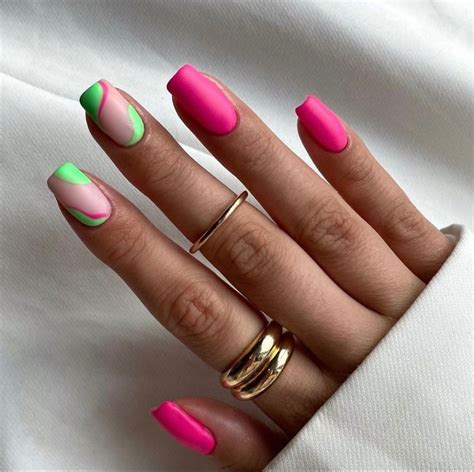 Pink Nails Green Pastel Swirl Nails Art Design Acrylic Summer Nails