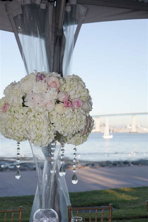 White And Blush Tall Arrangement With Hanging Crystals