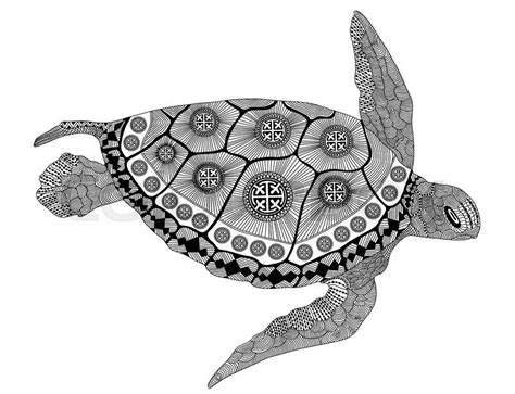 Zentangle Stylized Black Turtle Hand Drawn Vector Illustration