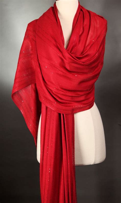 Long Red Scarf Textured With Clear Sequins Here And There Etsy Long