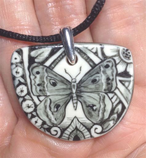 Butterfly Pendant Necklace Hand Painted Ooak Handmade Jewelry