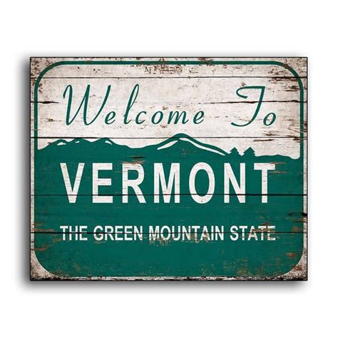 Vermont Welcome Sign Canvas On Wood Sign Signage Wooden Green Etsy