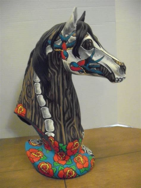 Ooak Handpainted Ceramic Day Of The Dead Horse Head Bust Half Etsy