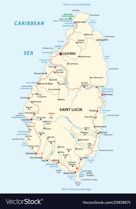 Saint Lucia Road Map Royalty Free Vector Image