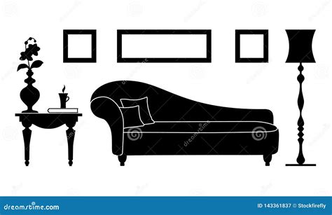 Silhouette Of The Living Room Vector Room Template With Furniture And