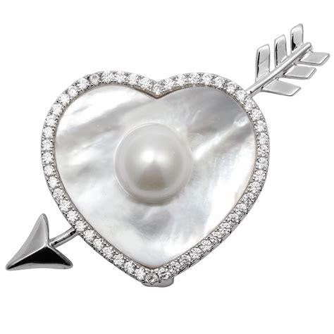 Buy Pearl Shell Cz Cubic Zirconia Arrow Heart Brooch