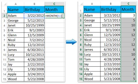 How To Sort Birthdays Dates By Monthyearday Only In Excel