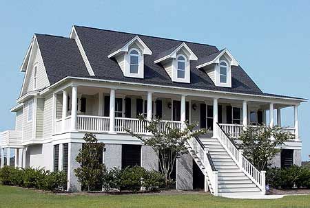 Oceanfront and flood zone house plans are built on pilings and the first living floor and supporting structure is elevated above the base flood elevation specific to your location. Plan 9143GU: Raised Low Country Classic with Elevator ...