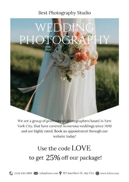 White Wedding Photography Studio Promotion Poster Template And Ideas