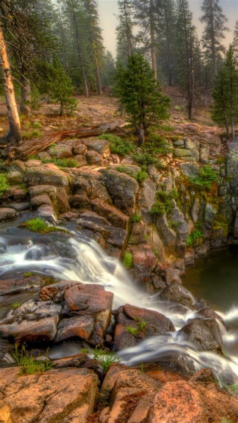 Rock Waterfall Between Forest 4k Widescreen Hd Nature Wallpapers