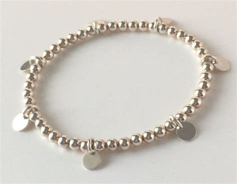 Sterling Silver Disc Charm Bracelet For Women Handmade Stretch