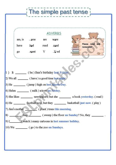 Exercise About The Simple Past Tense Esl Worksheet By Wintersun9