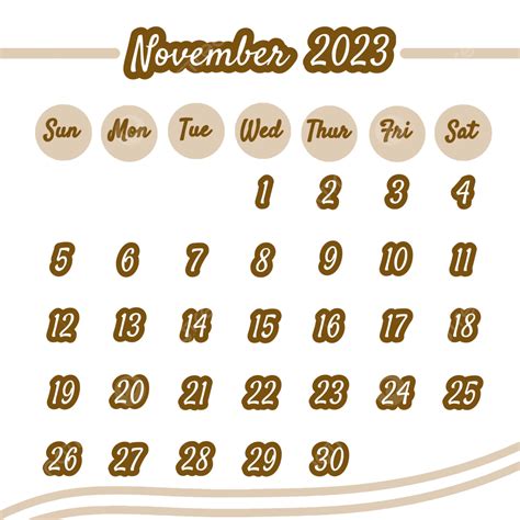 November 2023 November Calendar November Month Monthly Png