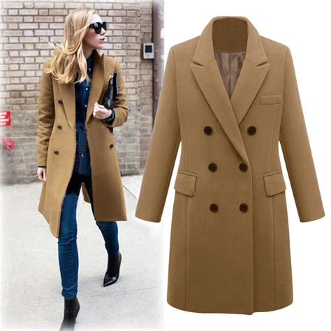 Duobla Roseonmyhand Womens Winter Lapel Wool Coat Trench Jacket Long