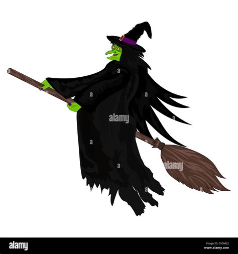 Scary Witch Flying On A Broom Stock Vector Image And Art Alamy