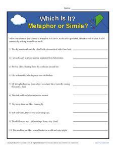 Which Is It? Metaphor or Simile? | Simile, Worksheets and Language