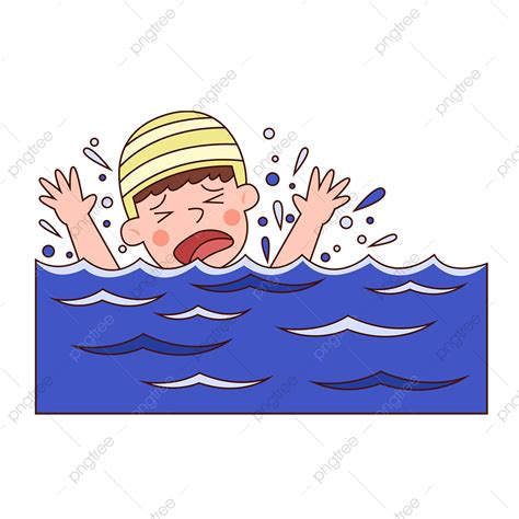 Drowning Vector Art Png Illustration Of Children Swimming And Drowning