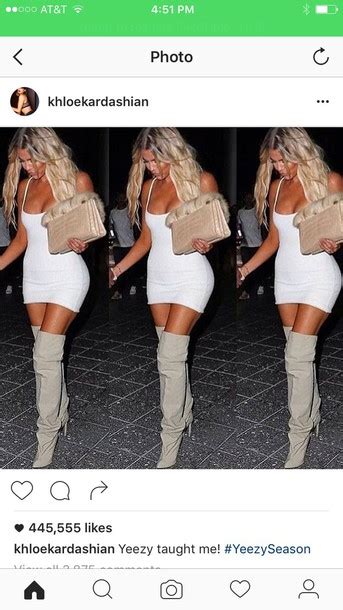 Shoes Khloe Kardashian Thigh High Boots Dress White White Dress Bodycon Bodycon Dress
