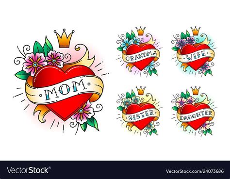 Download Set of classic tattoo heart vector image on VectorStock in 2020 | Old school tattoo designs ...