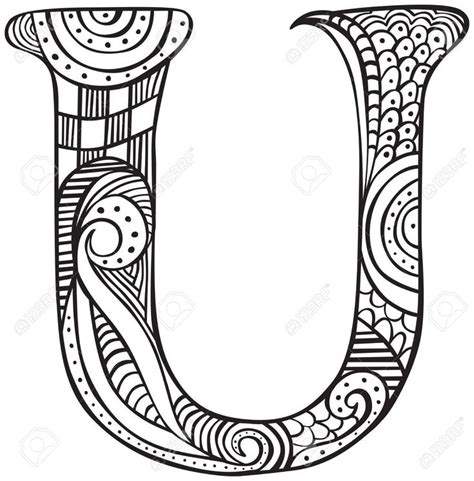 Hand Drawn Capital Letter U In Black Coloring Sheet For Adults Stock