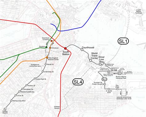 Silver line Boston map - Silver line map Boston (United States of America)