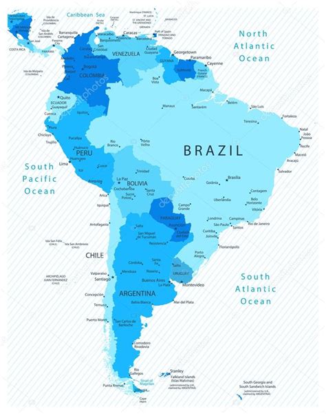 The game américa do sul: América do Sul Mapa detalhado Cores azuis imagem vetorial ...