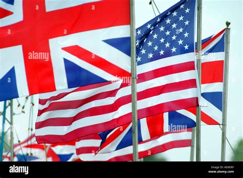 Union Jack Flags And Stars And Stripes Flying Together Stock Photo Alamy