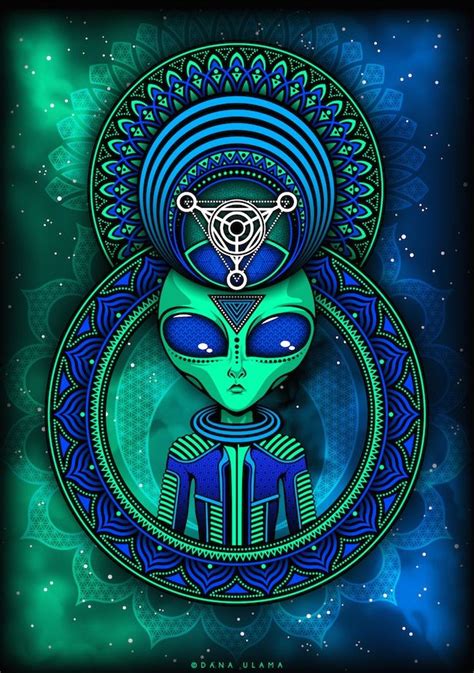 Trippy Alien Psytrance Goa Psychedelic Space Vector Digital Art Drawing