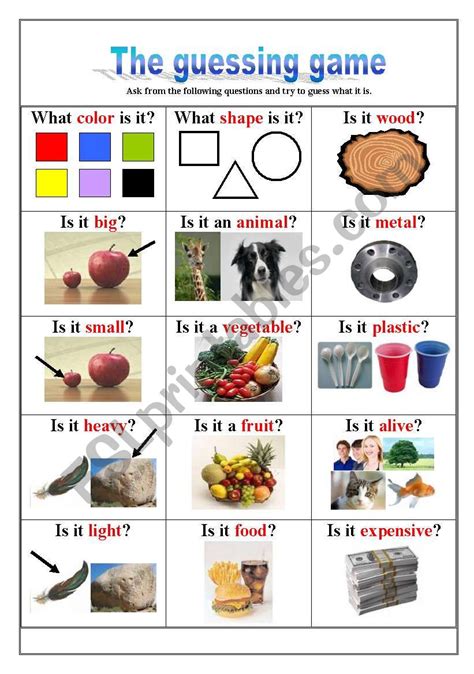 The Guessing Game Description Questions Esl Worksheet By Loyrob