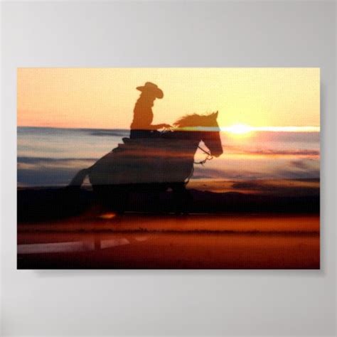 Western Cowgirl Riding Off Into The Sunset Poster Zazzle