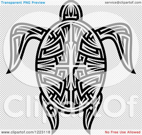 Clipart Of A Black And White Tribal Sea Turtle Royalty Free Vector