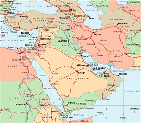 Middle East Map Countries And Cities Canvas Isto
