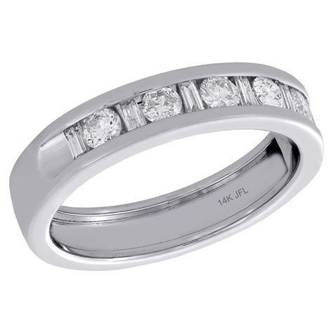 The first online diamond retailer in 1999 and today's largest online jeweler. Jewelry For Less - 14K White Gold Baguette & Round Diamond Mens Wedding Band Engagement Ring 1 ...