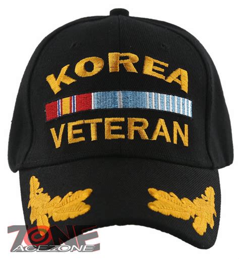 Korea Veteran Front Leaf Military Ball Cap Hat Black
