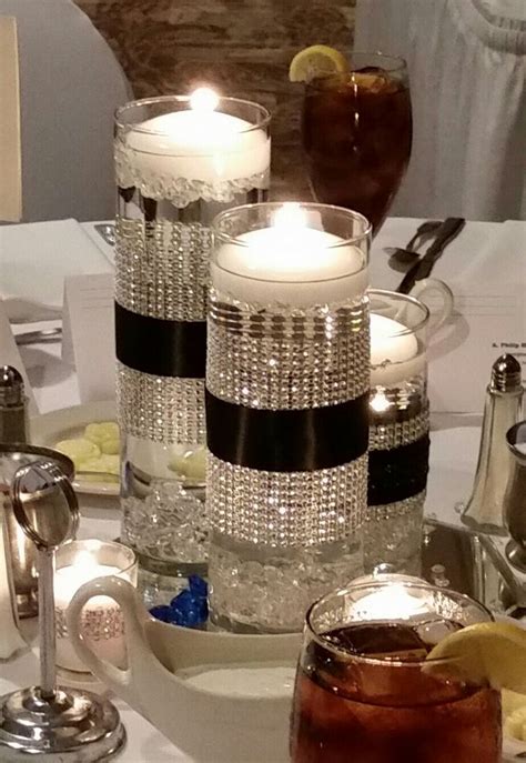 Floating Candle Centerpiece With Silver Bling Crystal Gems