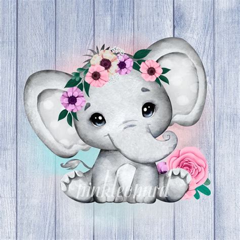 Cute Floral Baby Elephant Png Sublimation Design Pink Flowers Etsy