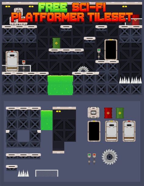Dungeon tileset by calciumtrice, usable under creative commons attribution 3.0 license. Free Sci-fi Platformer Game Tileset | Game level design ...