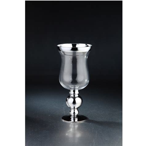 14 5 Silver Hand Blown Clear Glass Pedestal Vase