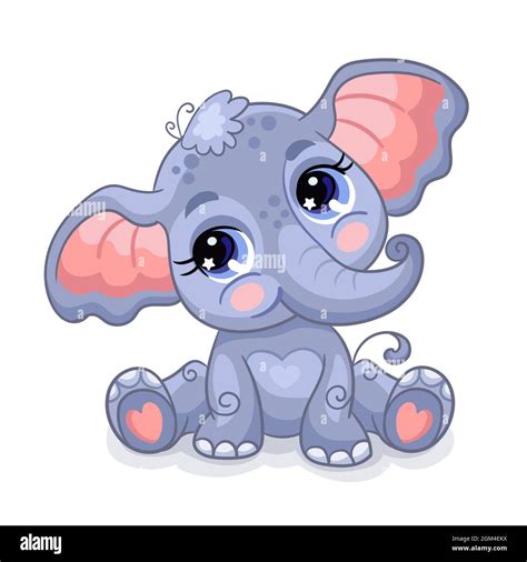 Cute Sitting Baby Elephant On White Background Cartoon Character