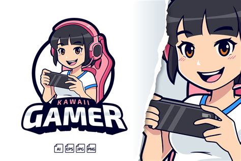 Kawaii Gamer Girl Esport Logo Graphic By Tkztype · Creative Fabrica
